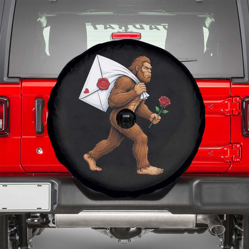 Funny Valentine Bigfoot with Heart Sack Bag Spare Tire Cover Romantic Sasquatch Love Letter Valentines Day TS02 Black Print Your Wear