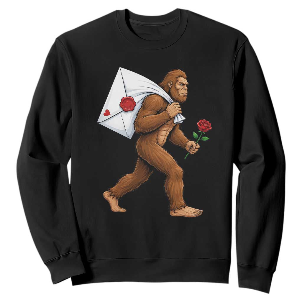 Funny Valentine Bigfoot with Heart Sack Bag Sweatshirt Romantic Sasquatch Love Letter Valentines Day TS02 Black Print Your Wear