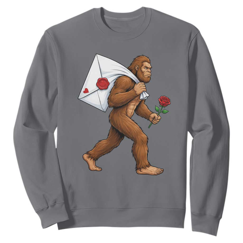 Funny Valentine Bigfoot with Heart Sack Bag Sweatshirt Romantic Sasquatch Love Letter Valentines Day TS02 Charcoal Print Your Wear