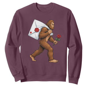 Funny Valentine Bigfoot with Heart Sack Bag Sweatshirt Romantic Sasquatch Love Letter Valentines Day TS02 Maroon Print Your Wear
