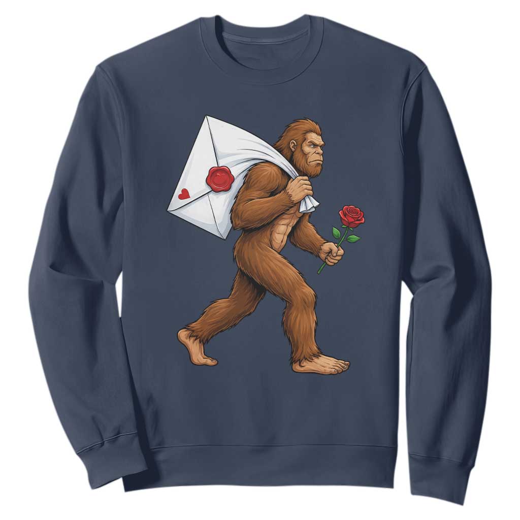 Funny Valentine Bigfoot with Heart Sack Bag Sweatshirt Romantic Sasquatch Love Letter Valentines Day TS02 Navy Print Your Wear