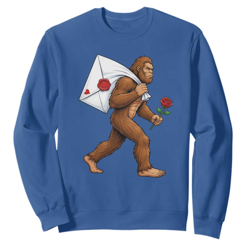 Funny Valentine Bigfoot with Heart Sack Bag Sweatshirt Romantic Sasquatch Love Letter Valentines Day TS02 Royal Blue Print Your Wear