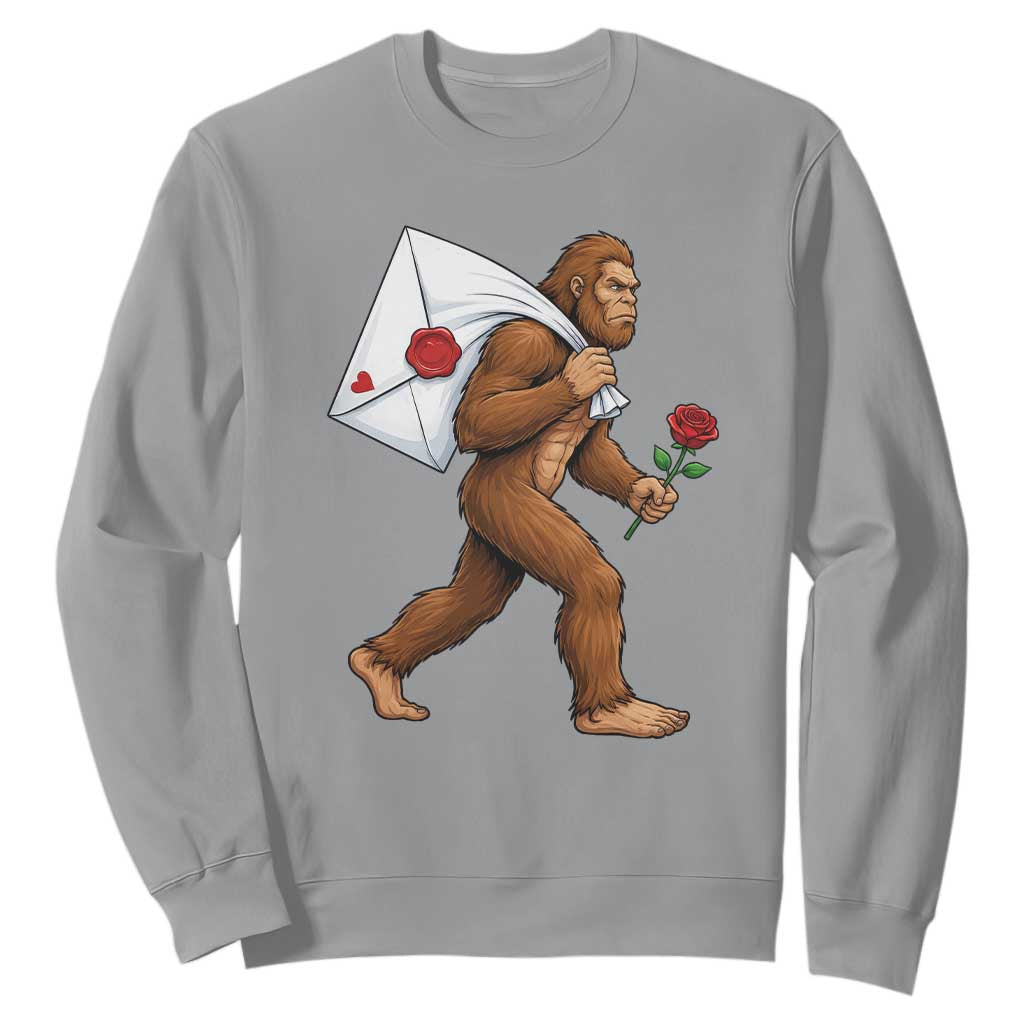 Funny Valentine Bigfoot with Heart Sack Bag Sweatshirt Romantic Sasquatch Love Letter Valentines Day TS02 Sport Gray Print Your Wear