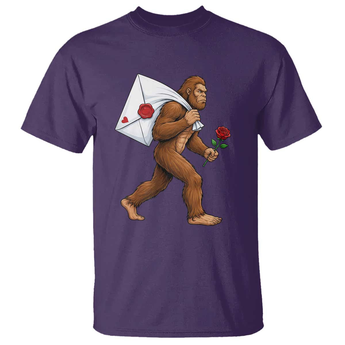Funny Valentine Bigfoot with Heart Sack Bag T Shirt Romantic Sasquatch Love Letter Valentines Day TS02 Purple Print Your Wear