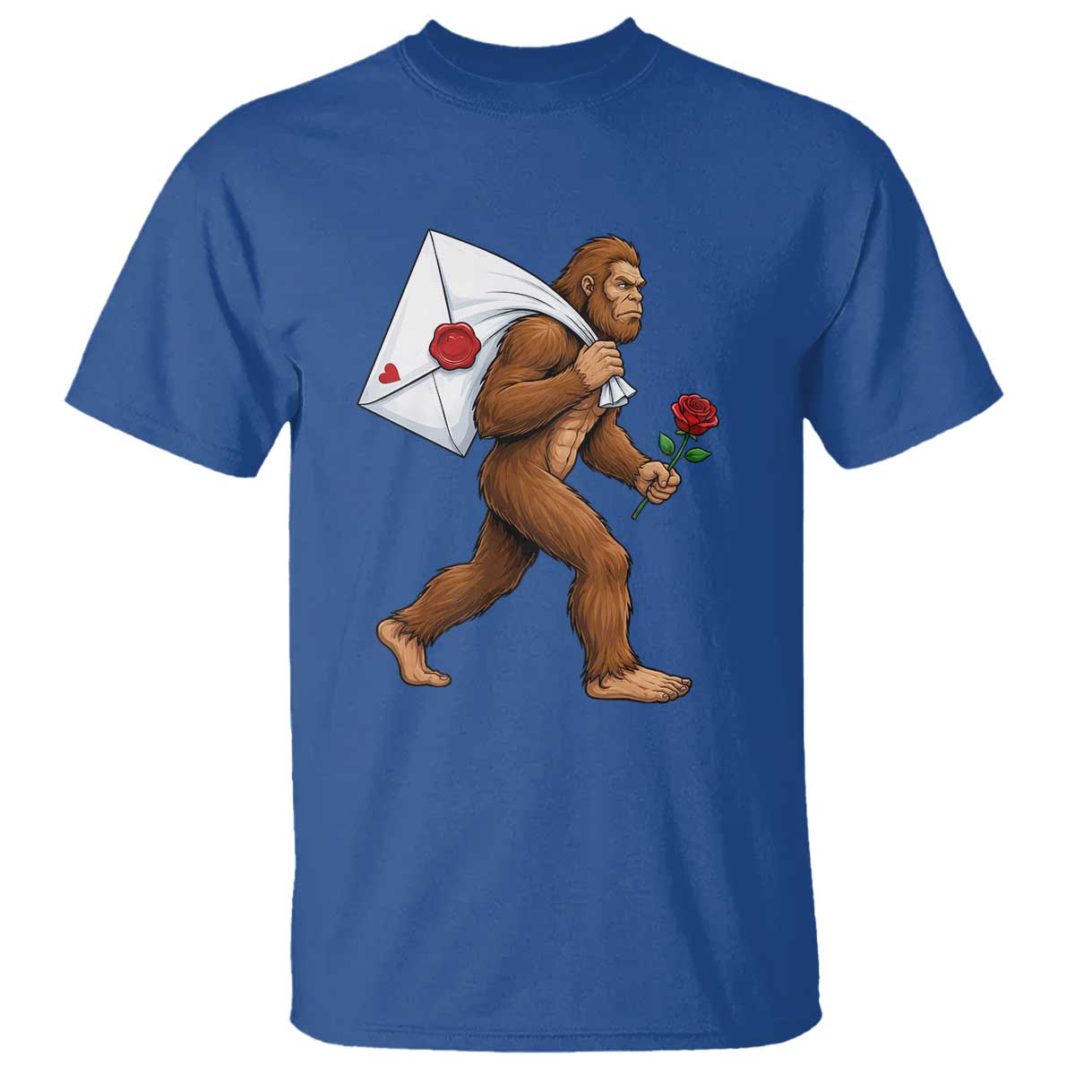 Funny Valentine Bigfoot with Heart Sack Bag T Shirt Romantic Sasquatch Love Letter Valentines Day TS02 Royal Blue Print Your Wear