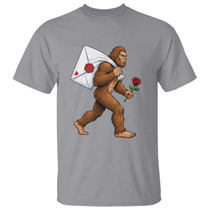 Funny Valentine Bigfoot with Heart Sack Bag T Shirt Romantic Sasquatch Love Letter Valentines Day TS02 Sport Gray Print Your Wear