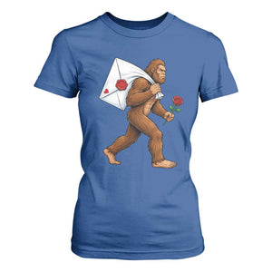 Funny Valentine Bigfoot with Heart Sack Bag T Shirt For Women Romantic Sasquatch Love Letter Valentines Day TS02 Royal Blue Print Your Wear