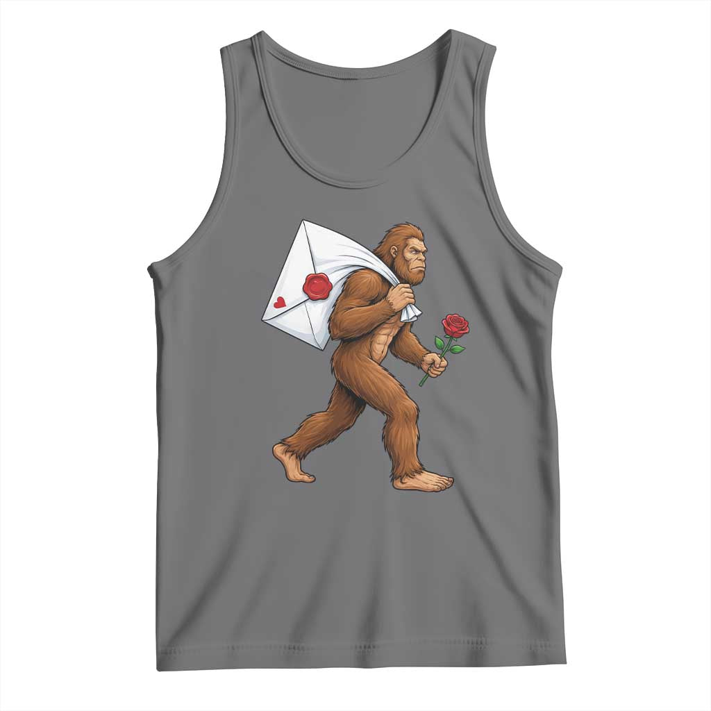 Funny Valentine Bigfoot with Heart Sack Bag Tank Top Romantic Sasquatch Love Letter Valentines Day TS02 Black Heather Print Your Wear