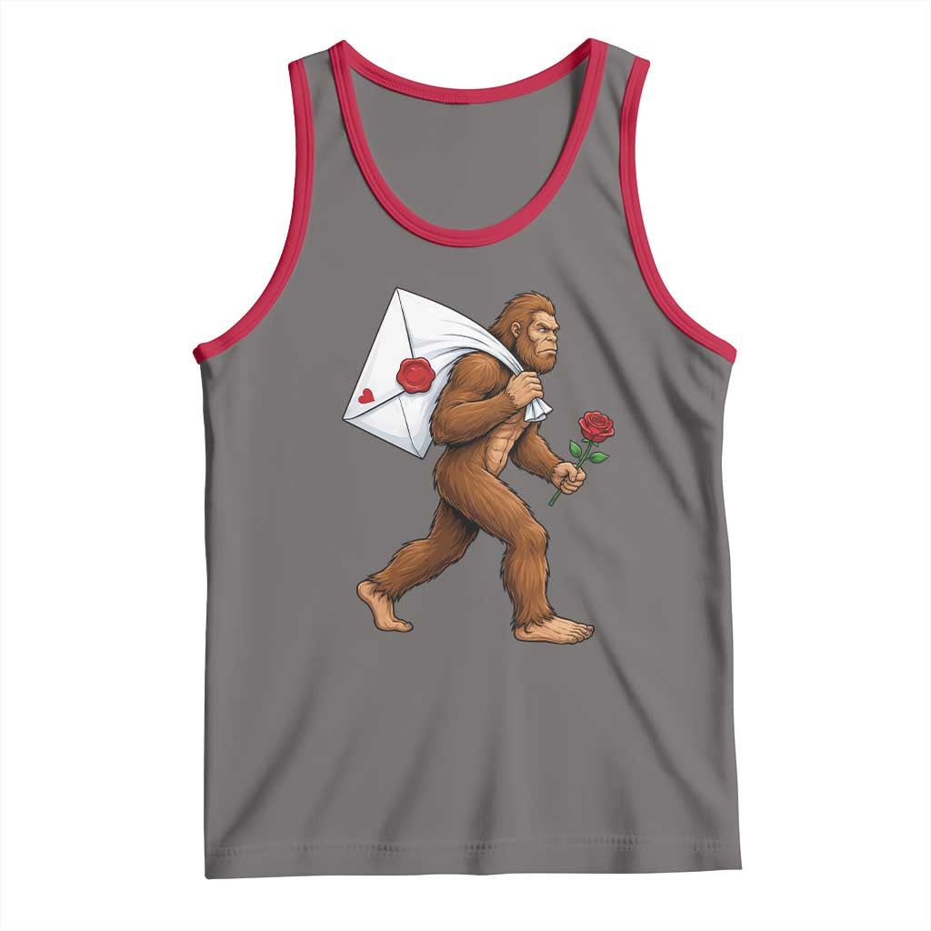 Funny Valentine Bigfoot with Heart Sack Bag Tank Top Romantic Sasquatch Love Letter Valentines Day TS02 Deep Heather Red Print Your Wear