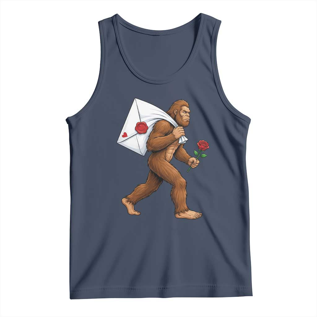 Funny Valentine Bigfoot with Heart Sack Bag Tank Top Romantic Sasquatch Love Letter Valentines Day TS02 Navy Print Your Wear