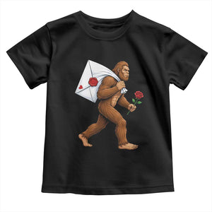 Funny Valentine Bigfoot with Heart Sack Bag Toddler T Shirt Romantic Sasquatch Love Letter Valentines Day TS02 Black Print Your Wear