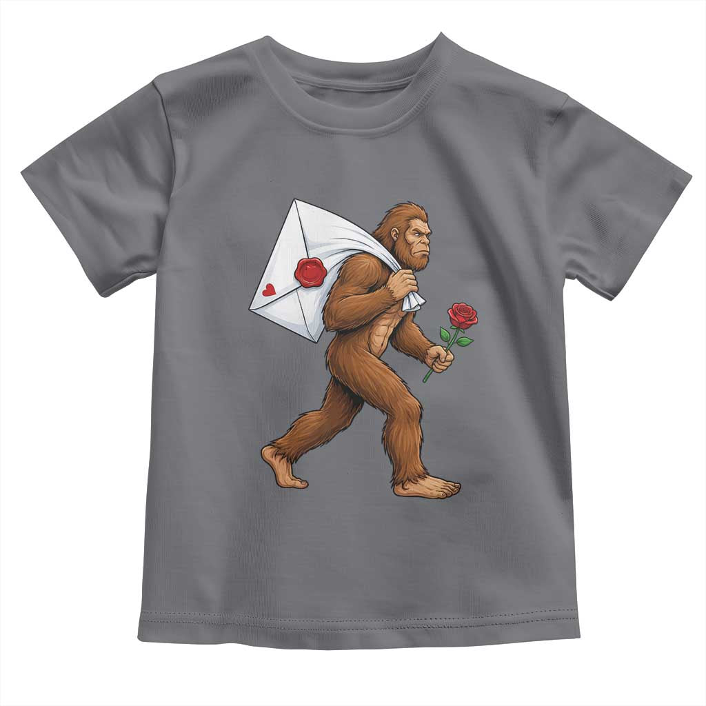 Funny Valentine Bigfoot with Heart Sack Bag Toddler T Shirt Romantic Sasquatch Love Letter Valentines Day TS02 Charcoal Print Your Wear