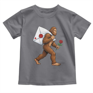 Funny Valentine Bigfoot with Heart Sack Bag Toddler T Shirt Romantic Sasquatch Love Letter Valentines Day TS02 Charcoal Print Your Wear