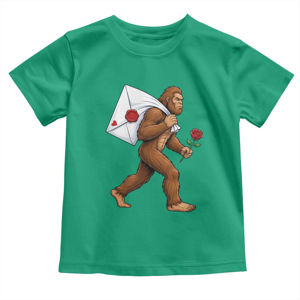 Funny Valentine Bigfoot with Heart Sack Bag Toddler T Shirt Romantic Sasquatch Love Letter Valentines Day TS02 Irish Green Print Your Wear