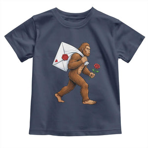 Funny Valentine Bigfoot with Heart Sack Bag Toddler T Shirt Romantic Sasquatch Love Letter Valentines Day TS02 Navy Print Your Wear