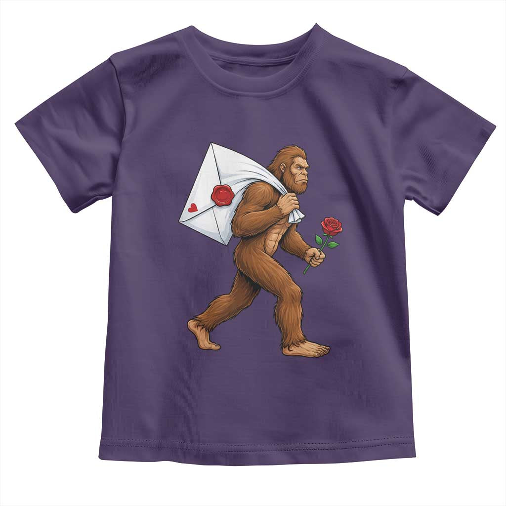 Funny Valentine Bigfoot with Heart Sack Bag Toddler T Shirt Romantic Sasquatch Love Letter Valentines Day TS02 Purple Print Your Wear