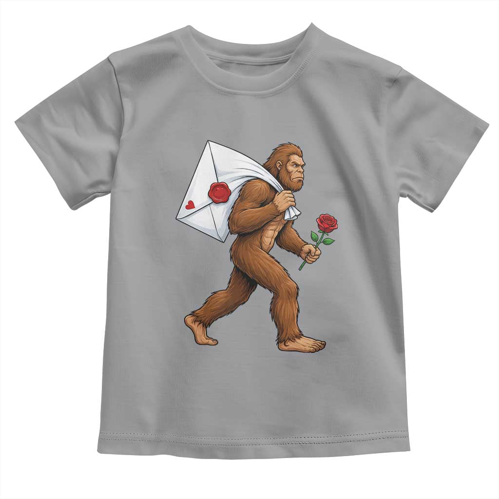 Funny Valentine Bigfoot with Heart Sack Bag Toddler T Shirt Romantic Sasquatch Love Letter Valentines Day TS02 Sport Gray Print Your Wear