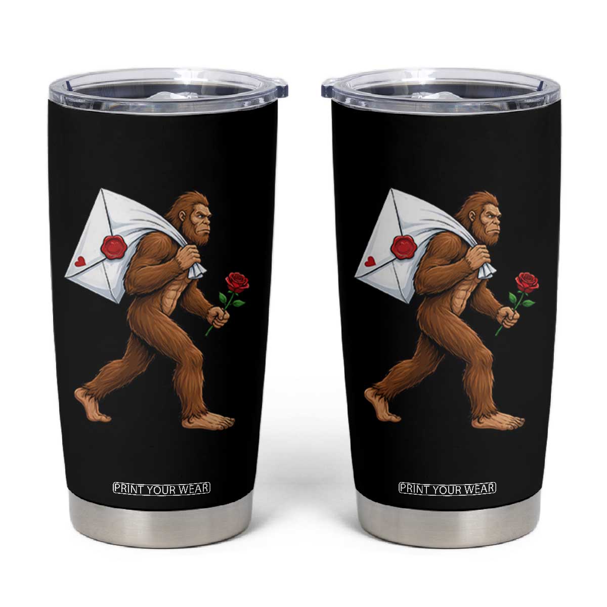 Funny Valentine Bigfoot with Heart Sack Bag Tumbler Cup Romantic Sasquatch Love Letter Valentines Day TS02 Black Print Your Wear