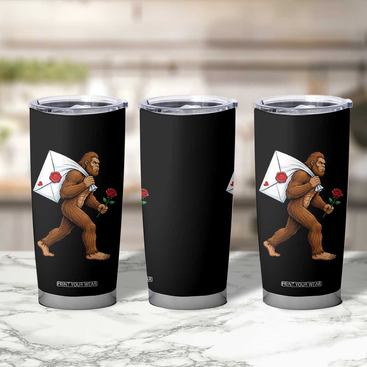 Funny Valentine Bigfoot with Heart Sack Bag Tumbler Cup Romantic Sasquatch Love Letter Valentines Day TS02 Print Your Wear