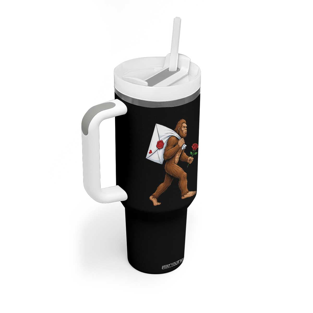 Funny Valentine Bigfoot with Heart Sack Bag Tumbler With Handle Romantic Sasquatch Love Letter Valentines Day TS02 Print Your Wear