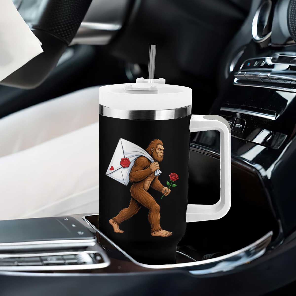 Funny Valentine Bigfoot with Heart Sack Bag Tumbler With Handle Romantic Sasquatch Love Letter Valentines Day TS02 Print Your Wear