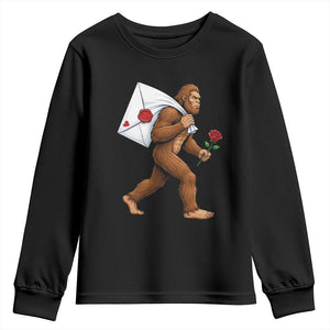 Funny Valentine Bigfoot with Heart Sack Bag Youth Sweatshirt Romantic Sasquatch Love Letter Valentines Day TS02 Black Print Your Wear