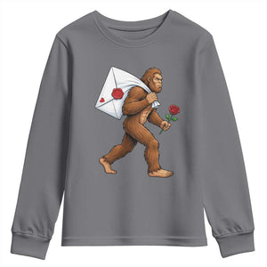 Funny Valentine Bigfoot with Heart Sack Bag Youth Sweatshirt Romantic Sasquatch Love Letter Valentines Day TS02 Charcoal Print Your Wear
