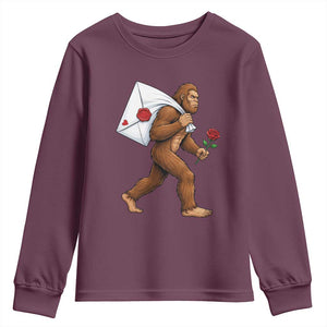Funny Valentine Bigfoot with Heart Sack Bag Youth Sweatshirt Romantic Sasquatch Love Letter Valentines Day TS02 Maroon Print Your Wear