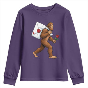 Funny Valentine Bigfoot with Heart Sack Bag Youth Sweatshirt Romantic Sasquatch Love Letter Valentines Day TS02 Purple Print Your Wear