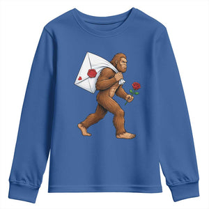 Funny Valentine Bigfoot with Heart Sack Bag Youth Sweatshirt Romantic Sasquatch Love Letter Valentines Day TS02 Royal Blue Print Your Wear