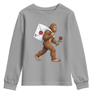 Funny Valentine Bigfoot with Heart Sack Bag Youth Sweatshirt Romantic Sasquatch Love Letter Valentines Day TS02 Sport Gray Print Your Wear