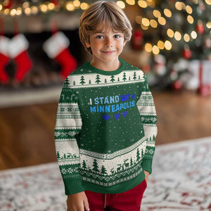 I Stand With Minneapolis Ugly Christmas Sweater Blue Heart Solidarity Support Minnesota Strong TS02 Forest Green Beige Print Your Wear