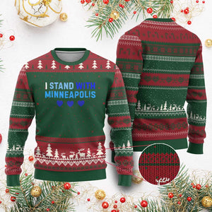 I Stand With Minneapolis Ugly Christmas Sweater Blue Heart Solidarity Support Minnesota Strong TS02 Red Green Print Your Wear