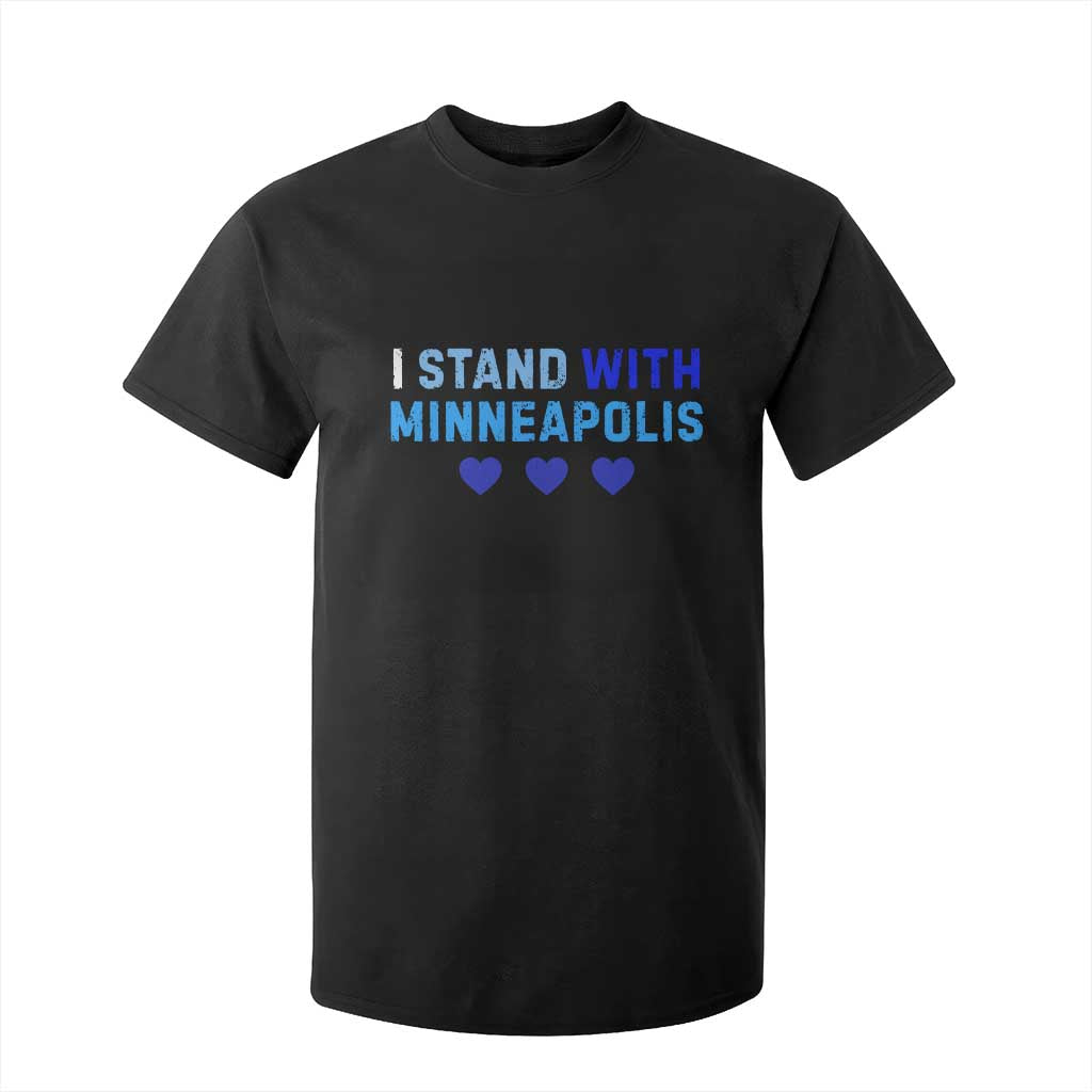 I Stand With Minneapolis T Shirt For Kid Blue Heart Solidarity Support Minnesota Strong TS02 Black Print Your Wear
