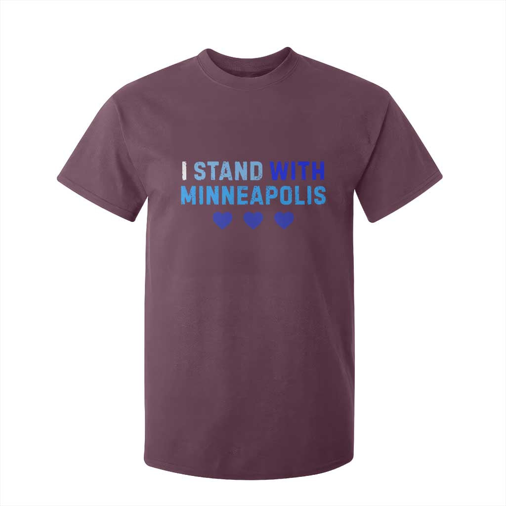 I Stand With Minneapolis T Shirt For Kid Blue Heart Solidarity Support Minnesota Strong TS02 Maroon Print Your Wear