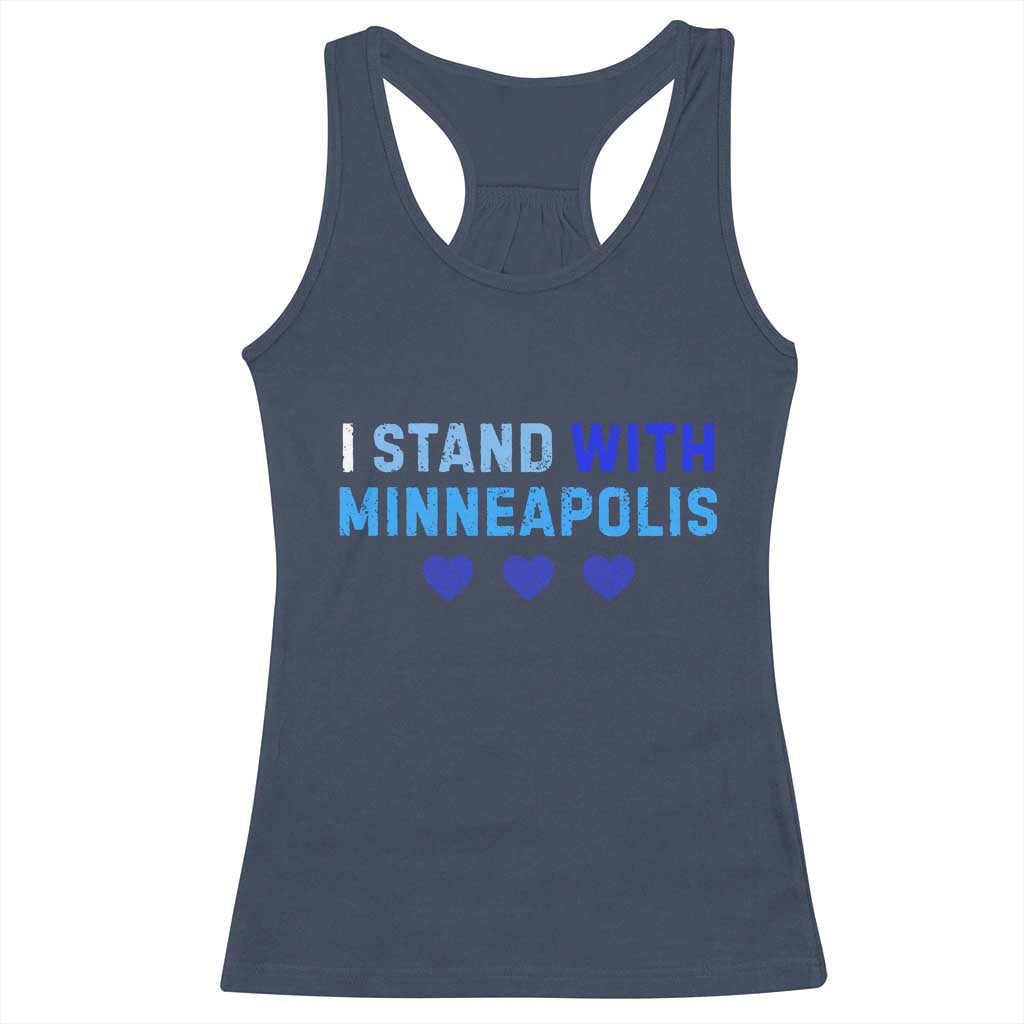 I Stand With Minneapolis Racerback Tank Top Blue Heart Solidarity Support Minnesota Strong TS02 Navy Print Your Wear