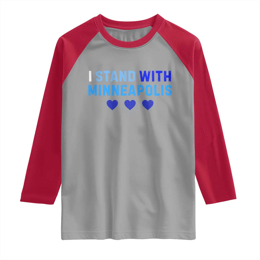 I Stand With Minneapolis Raglan Shirt Blue Heart Solidarity Support Minnesota Strong TS02 Sport Gray Red Print Your Wear
