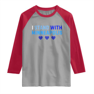 I Stand With Minneapolis Raglan Shirt Blue Heart Solidarity Support Minnesota Strong TS02 Sport Gray Red Print Your Wear