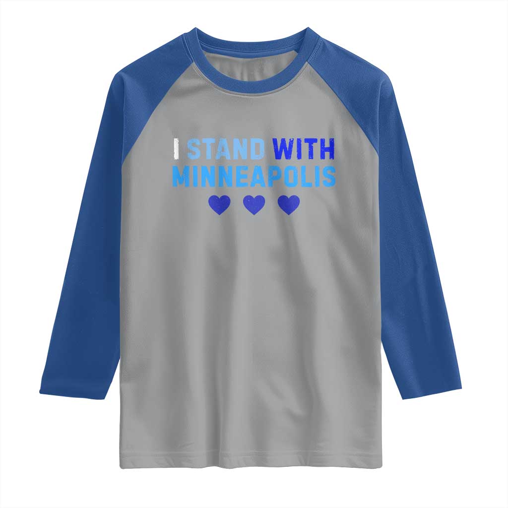 I Stand With Minneapolis Raglan Shirt Blue Heart Solidarity Support Minnesota Strong TS02 Sport Gray Royal Print Your Wear