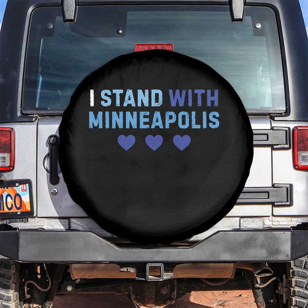 I Stand With Minneapolis Spare Tire Cover Blue Heart Solidarity Support Minnesota Strong TS02 No hole Black Print Your Wear