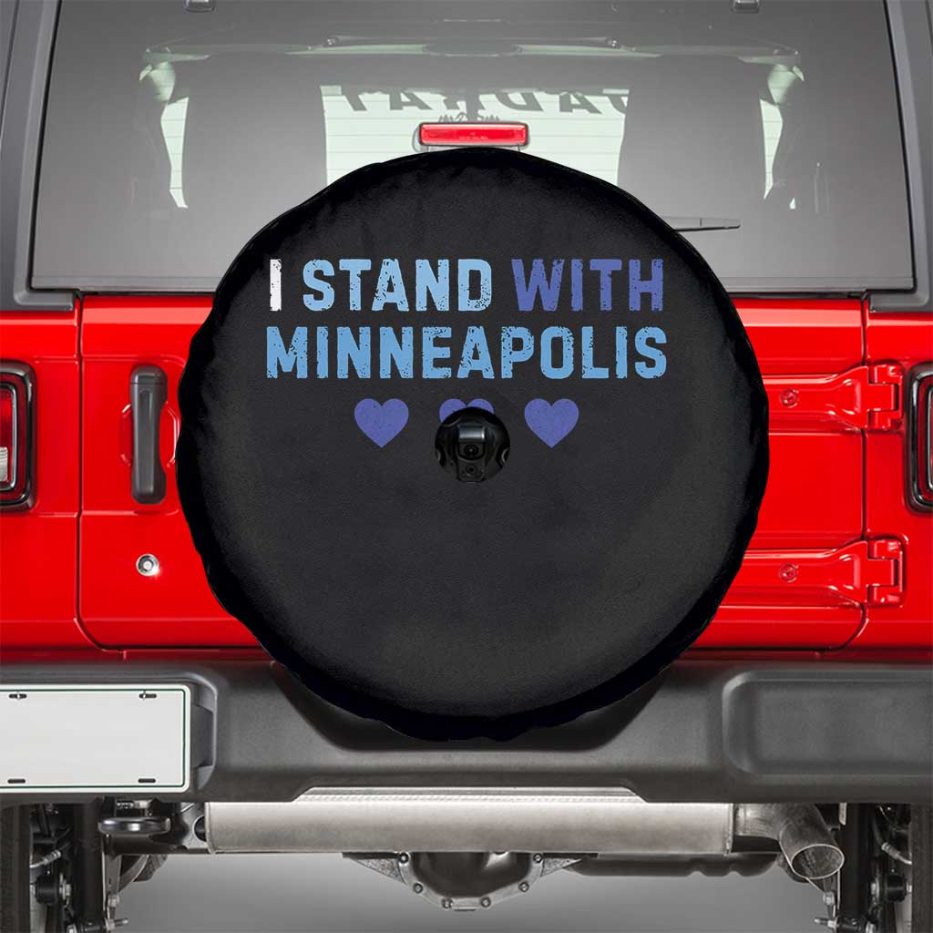 I Stand With Minneapolis Spare Tire Cover Blue Heart Solidarity Support Minnesota Strong TS02 Black Print Your Wear
