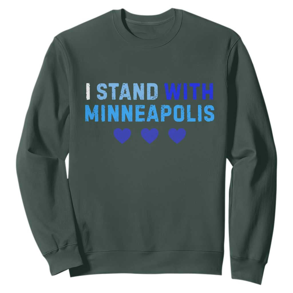 I Stand With Minneapolis Sweatshirt Blue Heart Solidarity Support Minnesota Strong TS02 Dark Forest Green Print Your Wear