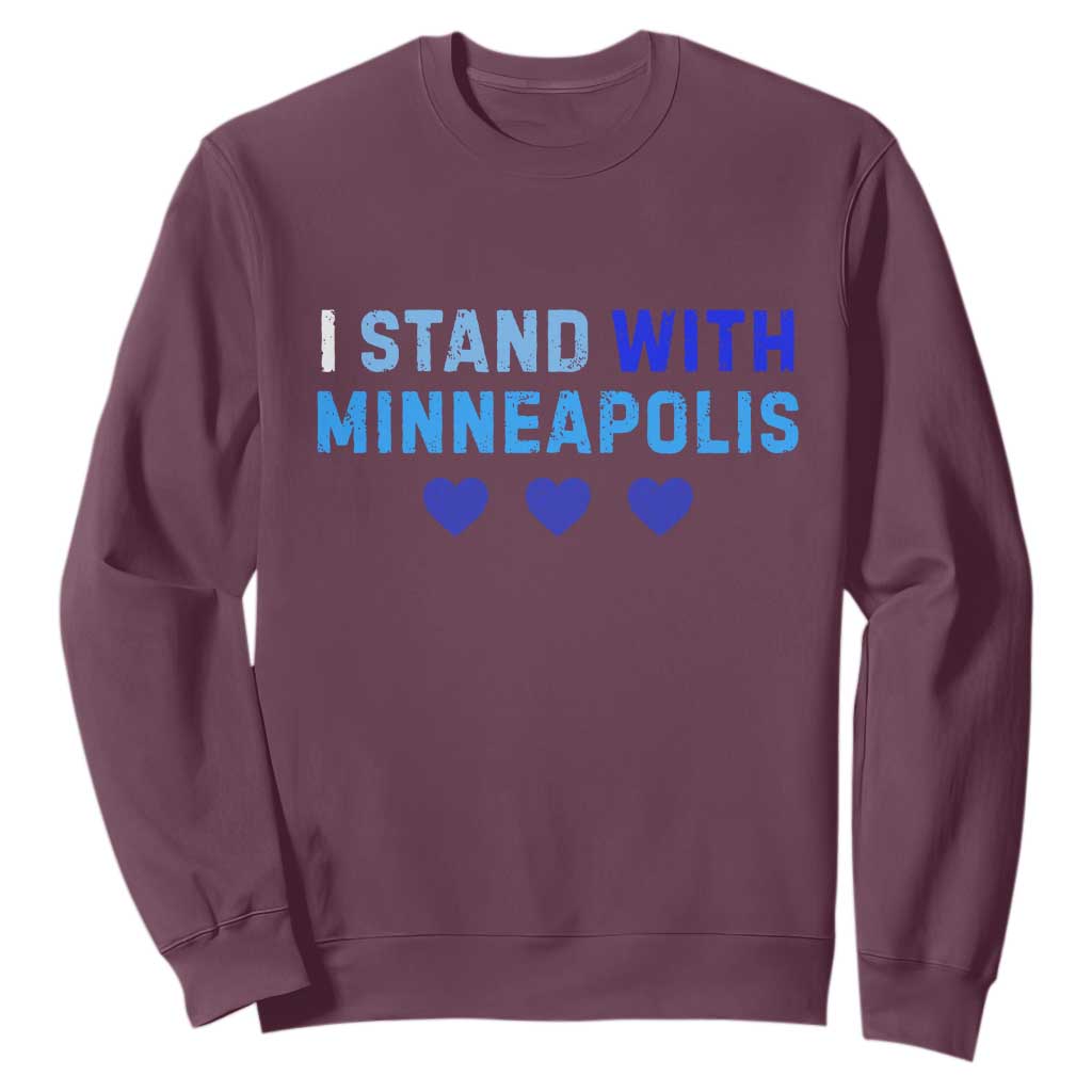 I Stand With Minneapolis Sweatshirt Blue Heart Solidarity Support Minnesota Strong TS02 Maroon Print Your Wear