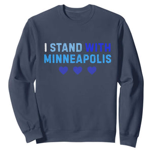 I Stand With Minneapolis Sweatshirt Blue Heart Solidarity Support Minnesota Strong TS02 Navy Print Your Wear
