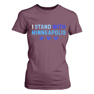 I Stand With Minneapolis T Shirt For Women Blue Heart Solidarity Support Minnesota Strong TS02 Maroon Print Your Wear