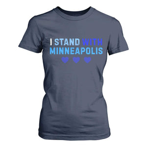 I Stand With Minneapolis T Shirt For Women Blue Heart Solidarity Support Minnesota Strong TS02 Navy Print Your Wear