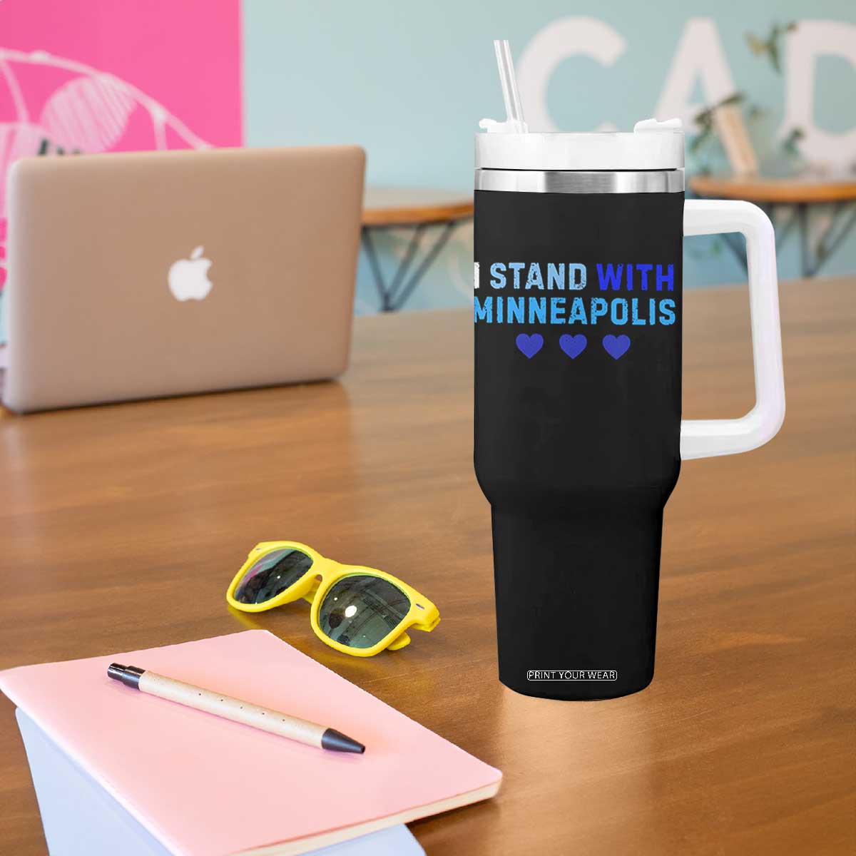 I Stand With Minneapolis Tumbler With Handle Blue Heart Solidarity Support Minnesota Strong TS02 Print Your Wear
