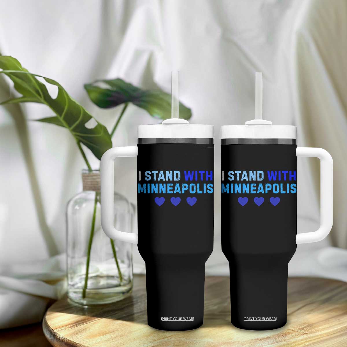 I Stand With Minneapolis Tumbler With Handle Blue Heart Solidarity Support Minnesota Strong TS02 Print Your Wear