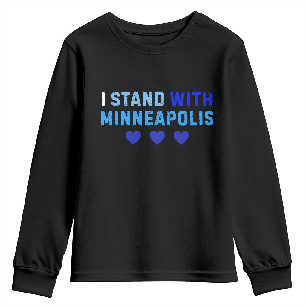I Stand With Minneapolis Youth Sweatshirt Blue Heart Solidarity Support Minnesota Strong TS02 Black Print Your Wear