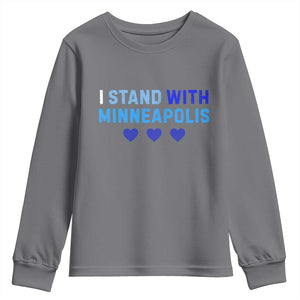 I Stand With Minneapolis Youth Sweatshirt Blue Heart Solidarity Support Minnesota Strong TS02 Charcoal Print Your Wear